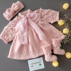 Baby Princess Dress, Hand Knit Clothing Gift, Alpaca Hand Knit Baby Clothes, Baby Girl Knitwear Dress, Knitted Baby Girl Dress Set,