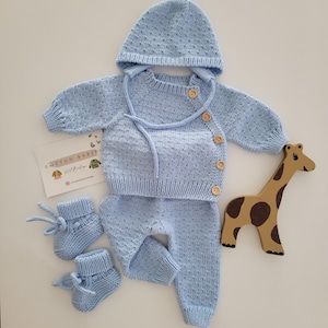 Baby Boy Knitting Outfit, Newborn Boy Coming Home Outfit, Organic Cotton Baby Set,Baby Boy Gift,Baby Boy Coming Home Outfit Winter