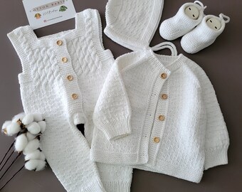 Newborn Baby Coming Home OutfitKnit Baby Romper sets, Baby Bonnet and Socks, Baby Cardigan, Newborn Romper, Baby gift, Welcome Baby Set