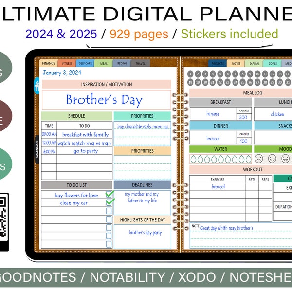 Digital Planner 2024 & 2025 / Goodnotes Planner / Daily and Monthly Planner  / Ipad Planner | Hyperlinked Digital Notebook PDF