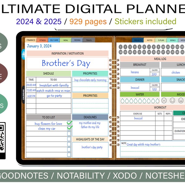 Digital Planner 2024 & 2025 / Goodnotes Planner / Daily and Monthly Planner  / Ipad Planner | Hyperlinked Digital Notebook PDF