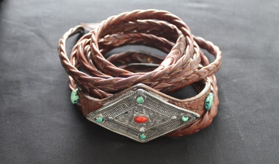 Handcrafted “rasta John” Silver & Leather Belt With Coral  display picture 2