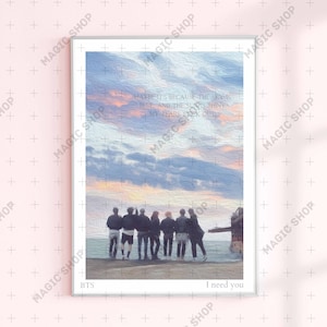 BTS I need you llustrated Print, group photo BTS Lyrics Poster, Quote BTS Songs, Bts Fan Art