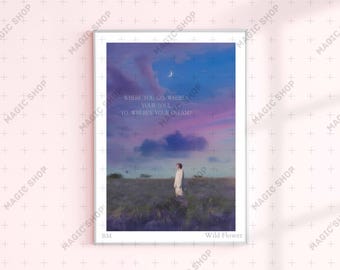BTS RM Wild Flower llustrated Print, flower field Bts Lyrics Poster, Quote BTS Songs, Bts Fan Art