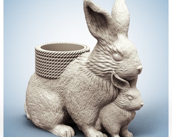 Rabbit Animal Planter - STL Format 3D Printable Ready File