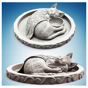 Sleeping Cat Animal Planter - STL Format 3D Printable Ready File