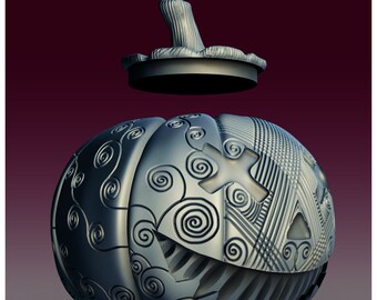 Fichier STL : pot de citrouille effrayant pour imprimante 3D : seau de bonbons d'Halloween, lampe, lanterne (téléchargement numérique)