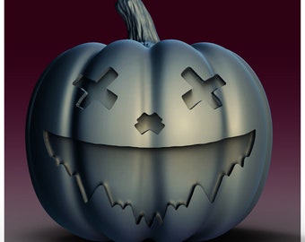 Spooky Cross Eyed Pumpkin Jar STL File: Halloween Candy Bucket, Lamp, Lantern (3D Printer)