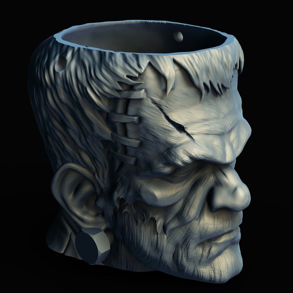 Spooky Horror Halloween Frankenstein Head Trick O Treat Candy Bucket/ Lamp/ Lantern/Planter  3D Printer STL File Format