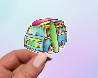 Surfer Van Waterproof Sticker: Retro Hippie Bus Decal
