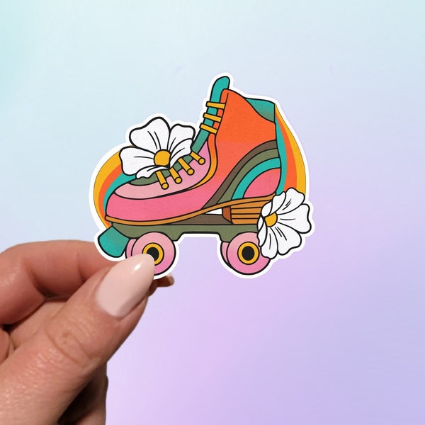 Retro Roller Skate Sticker | Groovy Sticker | 70s Roller Derby Sticker | Planner Sticker | Laptop Sticker | Skater Sticker | Flower Power