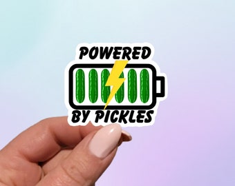 Powered By Pickles Sticker: Funny Waterproof Vinyl Decal