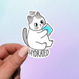 Manténgase hidratado pegatina de gato / pegatina de gatito / pegatina divertida / pegatina de agua para beber / pegatina de computadora portátil / pegatina del planificador / pegatina del planificador