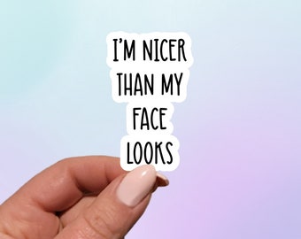 I'm Nicer Than My Face Looks Sticker | RBF Sticker | Funny Sticker | Planner Sticker | Laptop Sticker | Sarcastic Sticker |