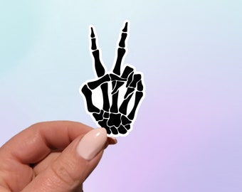 Peace Sign Skeleton Hand Sticker - Waterproof Vinyl Laptop Decal