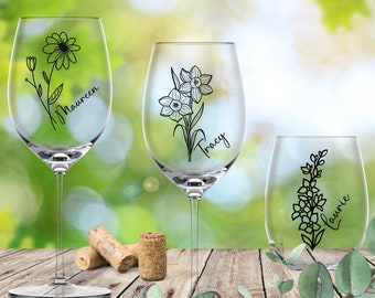 Birth Flower Wine Glass | Personalized Wine Glass | Flower Glass | Custom Wine Glass | Birth Month Flower | Stemless Glass | Stemmed Glass