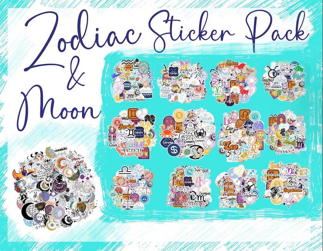 Zodiac & Moon Sticker Pack: Waterproof Vinyl Stickers - Etsy