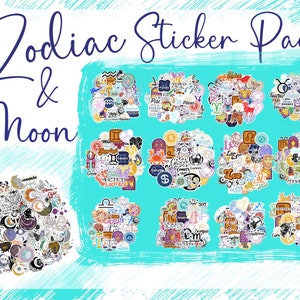 Pack de lune d'autocollants du zodiaque | Autocollants | Autocollant de signe | Verseau Poissons Bélier Taureau Gémeaux Cancer Lion Vierge Balance Scorpion Sagittaire Capricorne