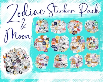 Zodiac Sticker Moon Pack| Stickers | Sign Sticker | Aquarius Pisces Aries Taurus Gemini Cancer Leo Virgo Libra Scorpio Sagittarius Capricorn