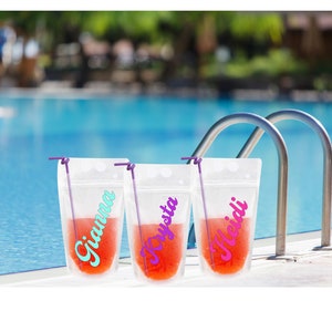 Personalisierter Trinkbeutel | Namenstäschchen | Personalisierte Party Trinktasche | Strandtäschchen | Pool-Trinkbeutel | Gastgeschenke