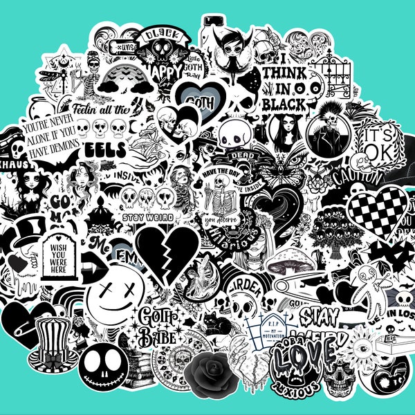 Black And White Sticker Pack | Gothic Sticker Pack | Dark Sticker Pack | Skeleton | Goth | Planner Sticker | Laptop Sticker | Halloween