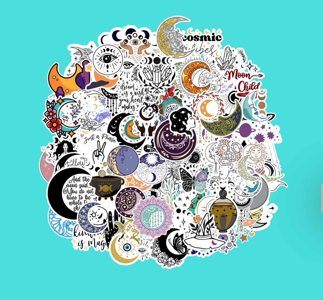 Waterproof Moon Stickers Pack: Celestial Laptop, Water Bottle Decals - Etsy
