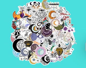 Waterproof Moon Stickers Pack: Celestial Laptop, Water Bottle Decals