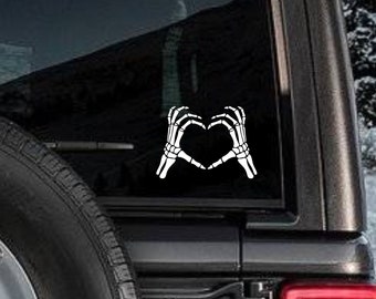 Skeleton Heart Hands Vinyl Decal: Car, Water Bottle, Laptop