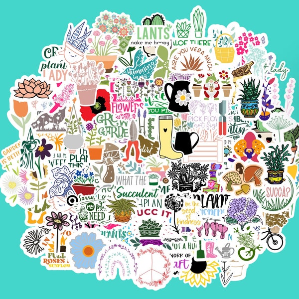 Flower Stickers| 10-100 Sticker Pack | Gardening Stickers | Plant Stickers | Water bottle Stickers | Laptop Stickers | Vinyl Stickers