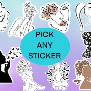 Wähle einen Aufkleber | Minimalistische Frau Sticker | Schöne Frauen Sticker | Hübsche Sticker | Wasserflasche Aufkleber | Laptop Aufkleber | Wasserdicht