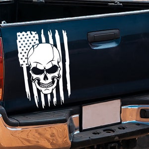 American Flag Distressed Decal | Skull Truck Decal | Vinyl Graphics for Trucks Cars Vans | Tailgate Decals | USA Car Accessories | Skeleton