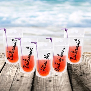 Bridal Party Drink Pouches | Bachelorette Party Drink Pouches | Party Favors | Pool Drink Pouches | Beach Drink Pouch | Personalized Drink