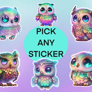 Autocollants Hibou | Choisissez n'importe quel autocollant | Autocollants joli hibou | Autocollant pour ordinateur portable | Autocollant de planificateur | Autocollant de bouteille d'eau | Amoureux du hibou Sticker