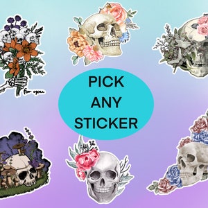Skeleton Sticker | Skeleton Flower Sticker | Skeleton Mushroom Sticker | Water Bottle Sticker | Laptop Sticker | Waterproof Sticker