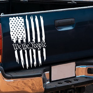 American Flag Distressed Decal | We The People Truck Decal | Vinyl Graphics for Trucks Cars Vans | Tailgate Decals | USA Car Accessories