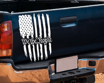 American Flag Distressed Decal | We The People Truck Decal | Vinyl Graphics for Trucks Cars Vans | Tailgate Decals | USA Car Accessories