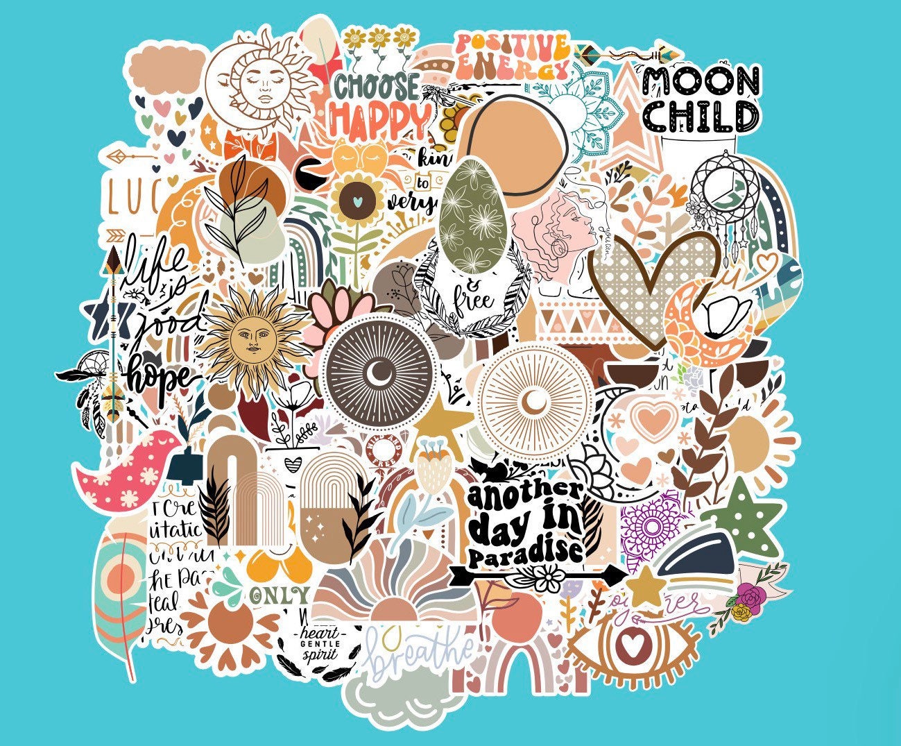 Boho Stickers Pack 10-100 | Stickers | Boho Sticker Bundle | Stickers for Laptop | Water Bottle | Sticker Pack | Vinyl Stickers Waterproof