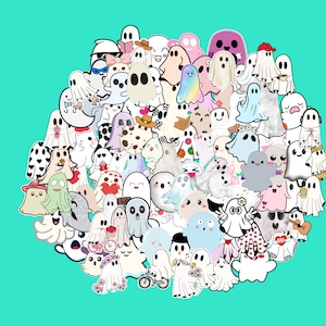 Lot d'autocollants Petit fantôme 10-100 | Stickers coques de téléphone | Bouteille d'eau | d'autocollants | Autocollants en vinyle | Stickers fantômes miniatures | Autocollants de 1 po.