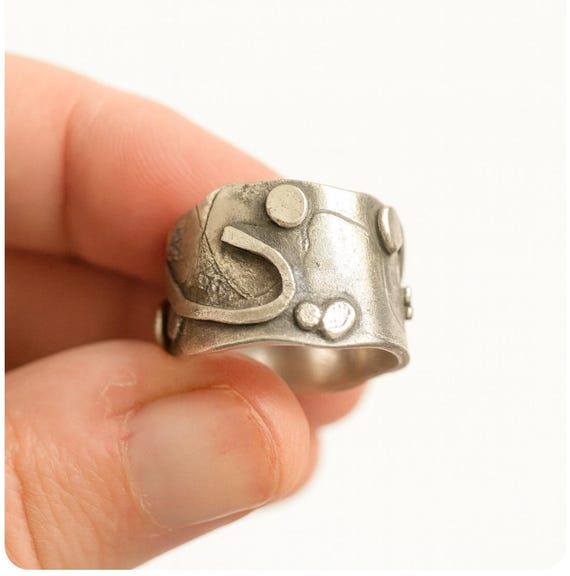 Hand forged Argentium Silver Ring – Fused Texture with Silver Dots, Wires & Dust