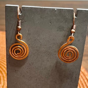 Handmade Copper Spiral Earrings – Rustic Boho Dangle Jewelry