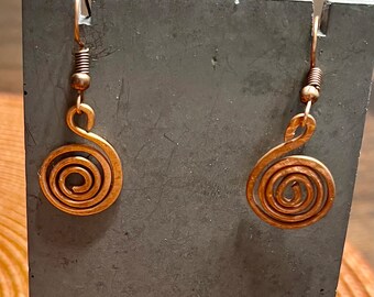 Handmade Copper Spiral Earrings – Rustic Boho Dangle Jewelry