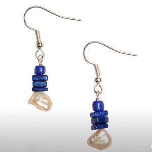 Lapis Lazuli & Pearl Dangle Earrings – Handmade Sterling Silver Jewelry