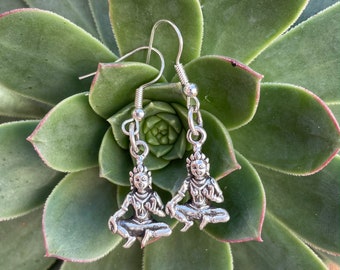 Silver buddha earrings