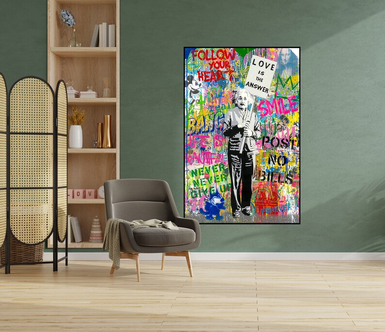 Albert Einstein Banner Poster 100% Hand Painted Oil Painting on Canvas ...