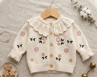 Cardigan per neonati in maglia ricamata: maglione per bambini a maglia aperta, caldo invernale