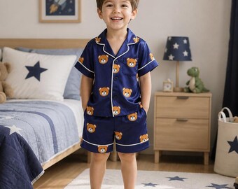 Unisex Baby Bear Print Pajama Set, 100% Cotton Summer Sleepwear
