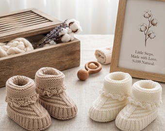 Cream Knit Baby Socks: Soft Cotton Infant Booties, 0-12 Months