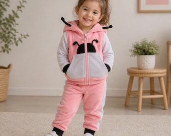 Baby Bee Fleece Tracksuit Set, Cozy Winter Toddler Outfit, Korean Style Embroidery