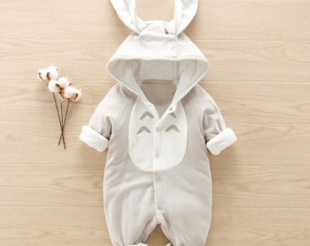 Padded Cotton Chinchilla Baby Romper, Hooded Animal Jumpsuit, Newborn Climbing Clothes