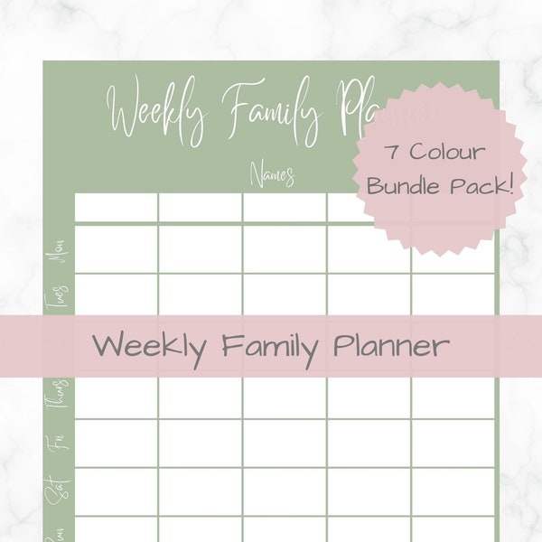 Weekly FAMILY PLANNER | Family Planner | Printable Family Calendar | Family Household Weekly Schedule